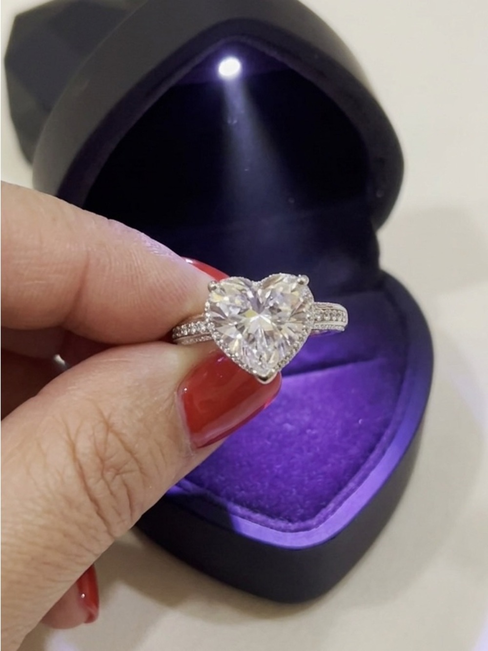 HEART RING - 18K White Gold Plated over .925 Sterling Silver. Simulated Size 7